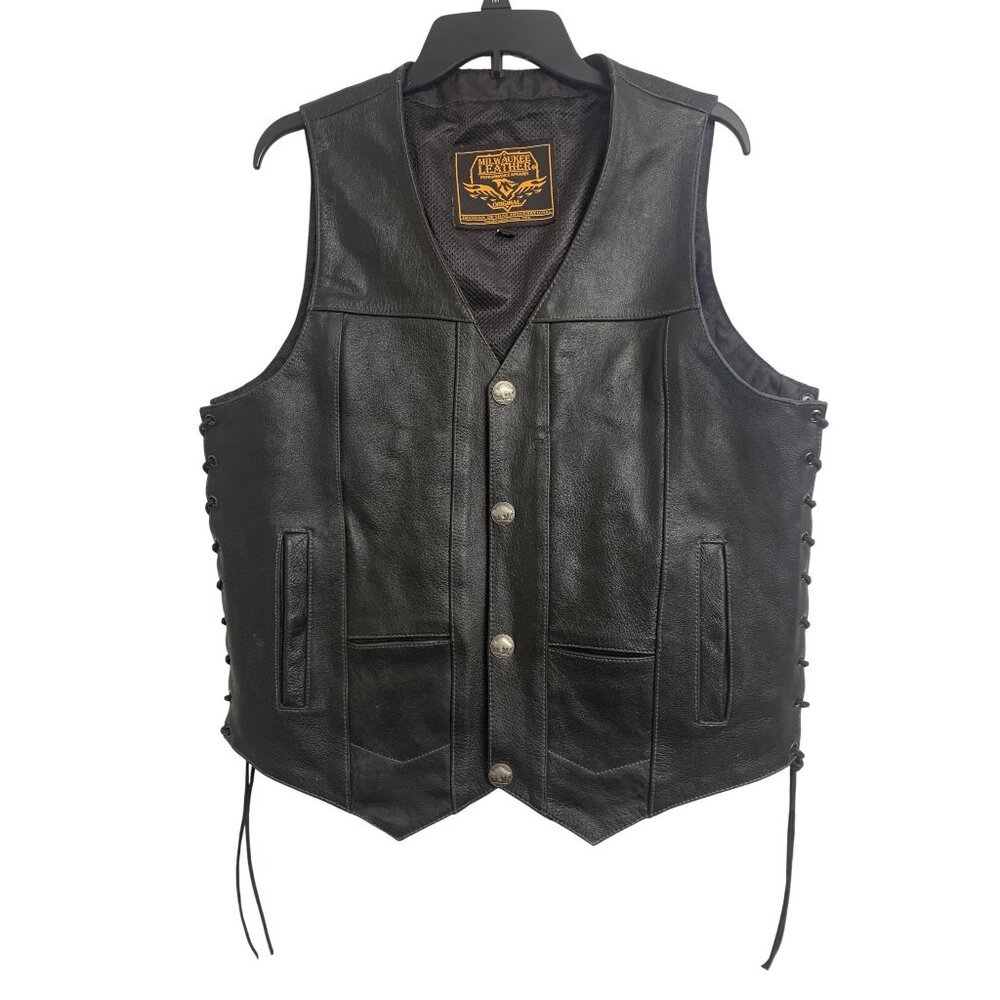 Milwaukee‎ Leather L Black Biker Motocycle Vest Concealed Carry